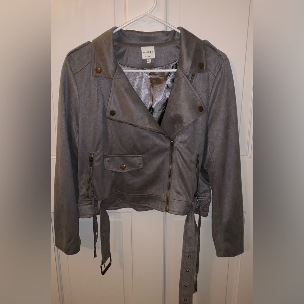 Grey Suede Biker Jacket